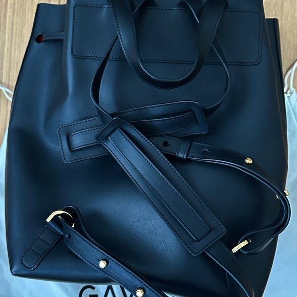 Mansur Gavriel Large Black Leather Backpack Black with Red lining